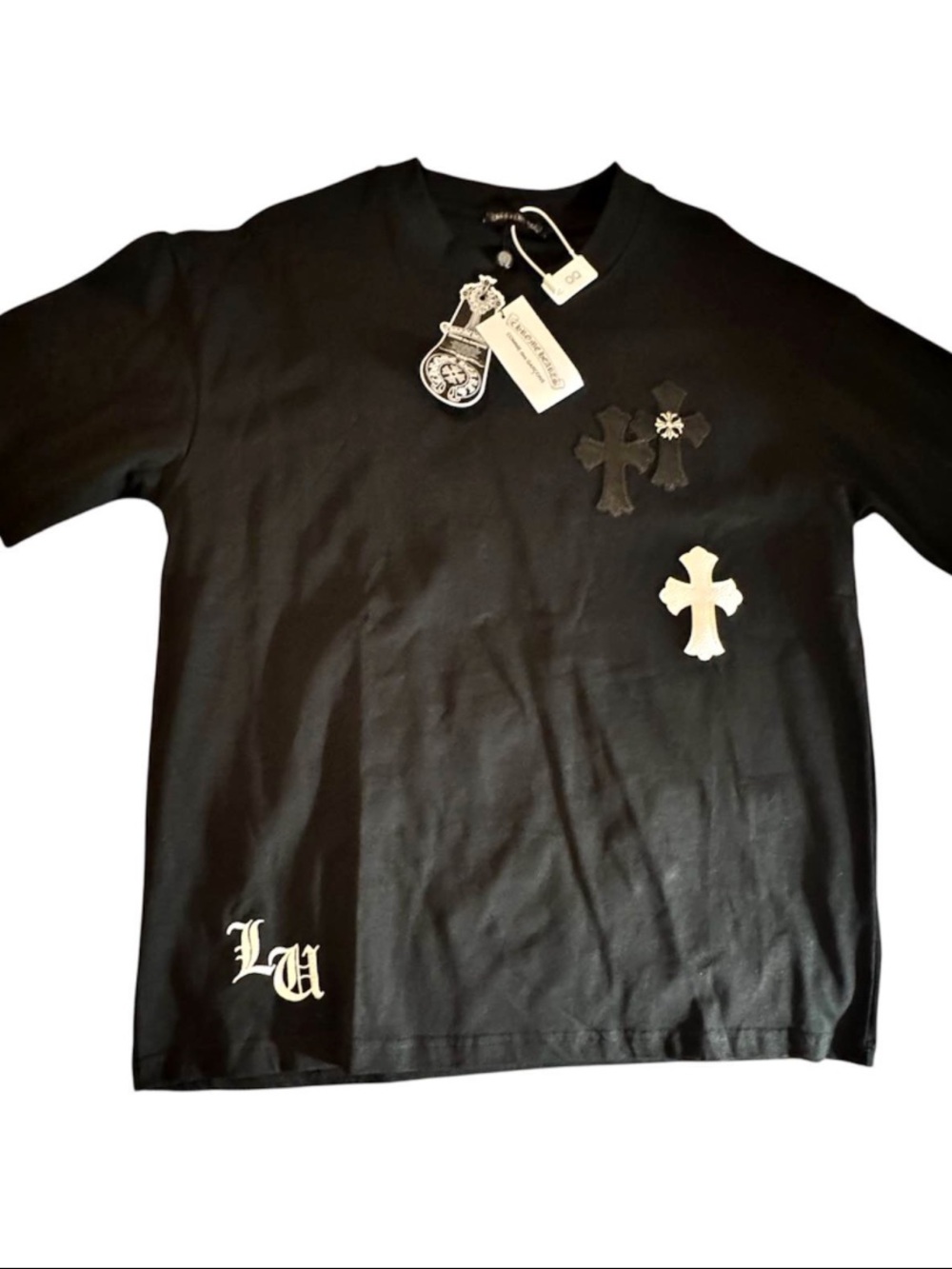 Chrome hearts Black T-Shirt with leather Crosses